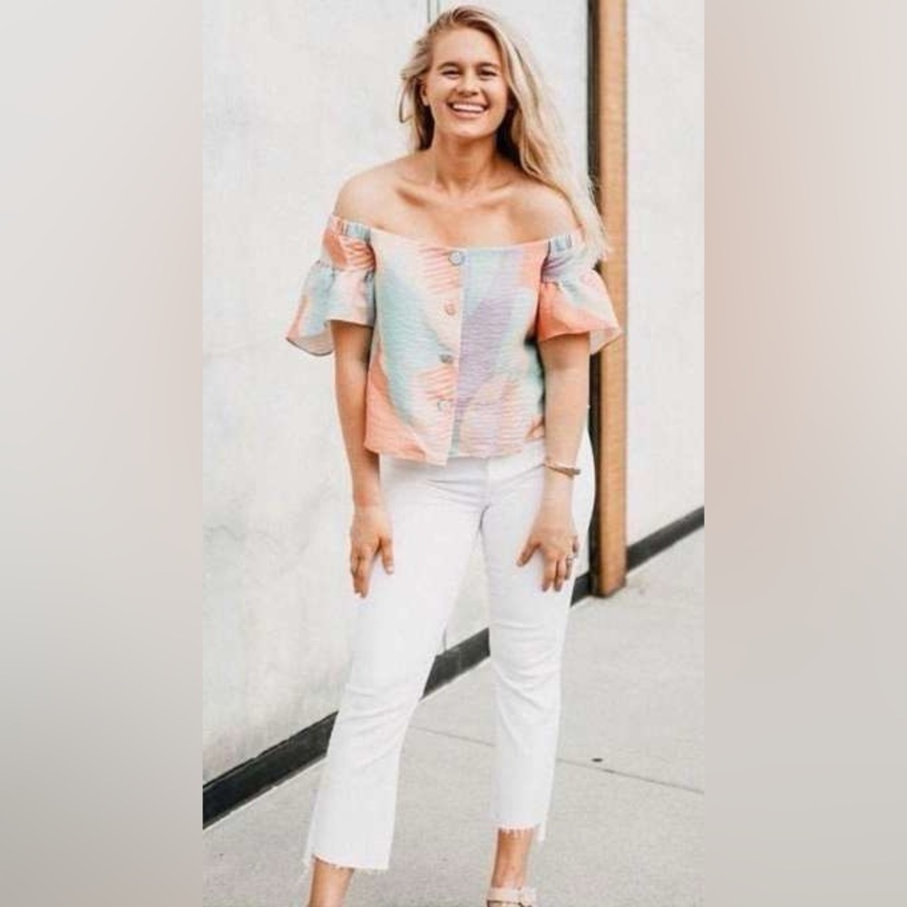 Crosby By Mollie Burch Pastel Ruffle Off Shoulder Flutter Top